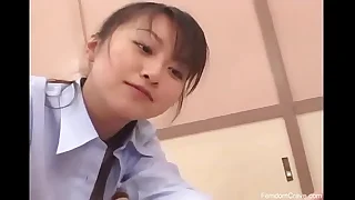 Asian bus punishing bully with her strapon